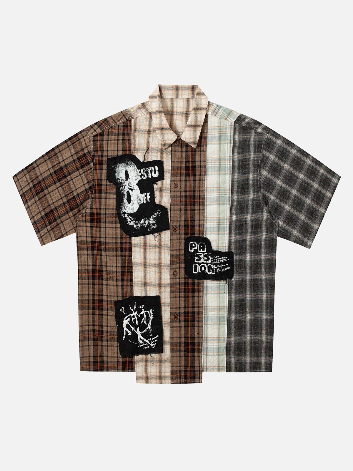Patchwork Plaid Short-Sleeve Shirt