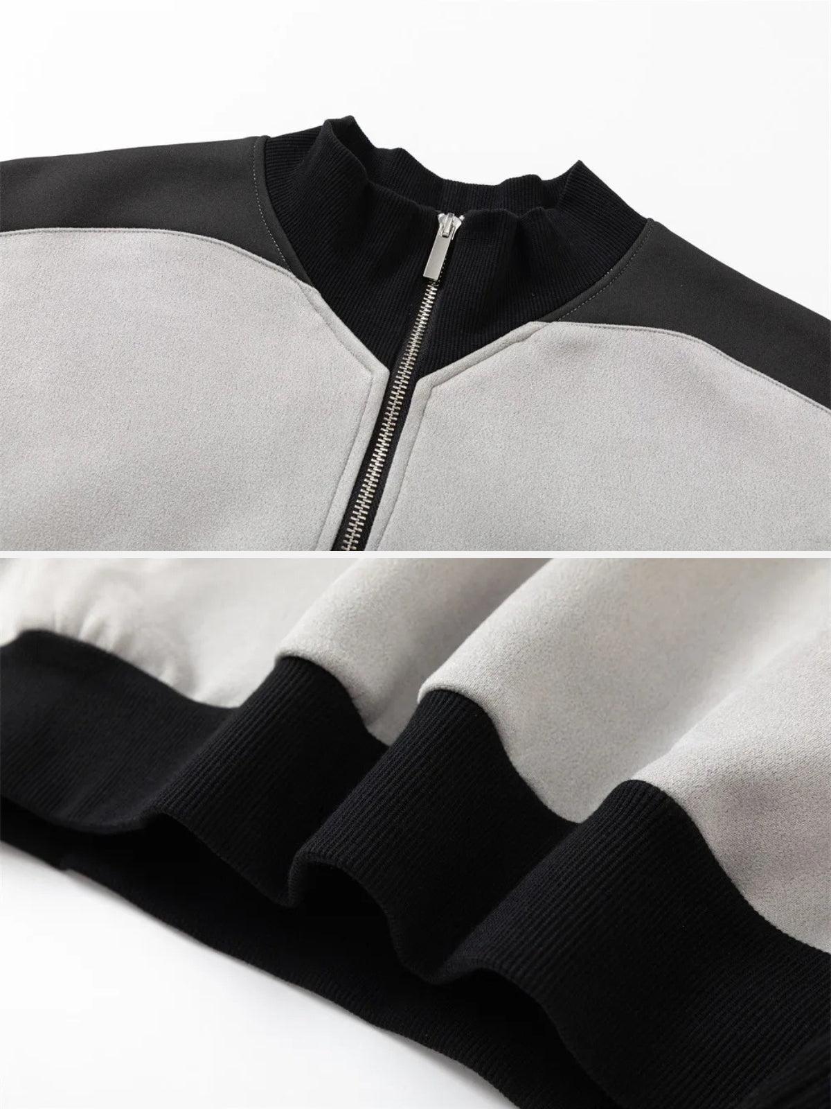 Patchwork Stand Collar Sweatshirt