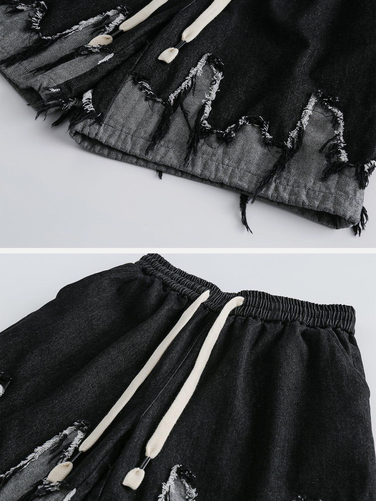 Patchwork Tassel Fringe Jorts