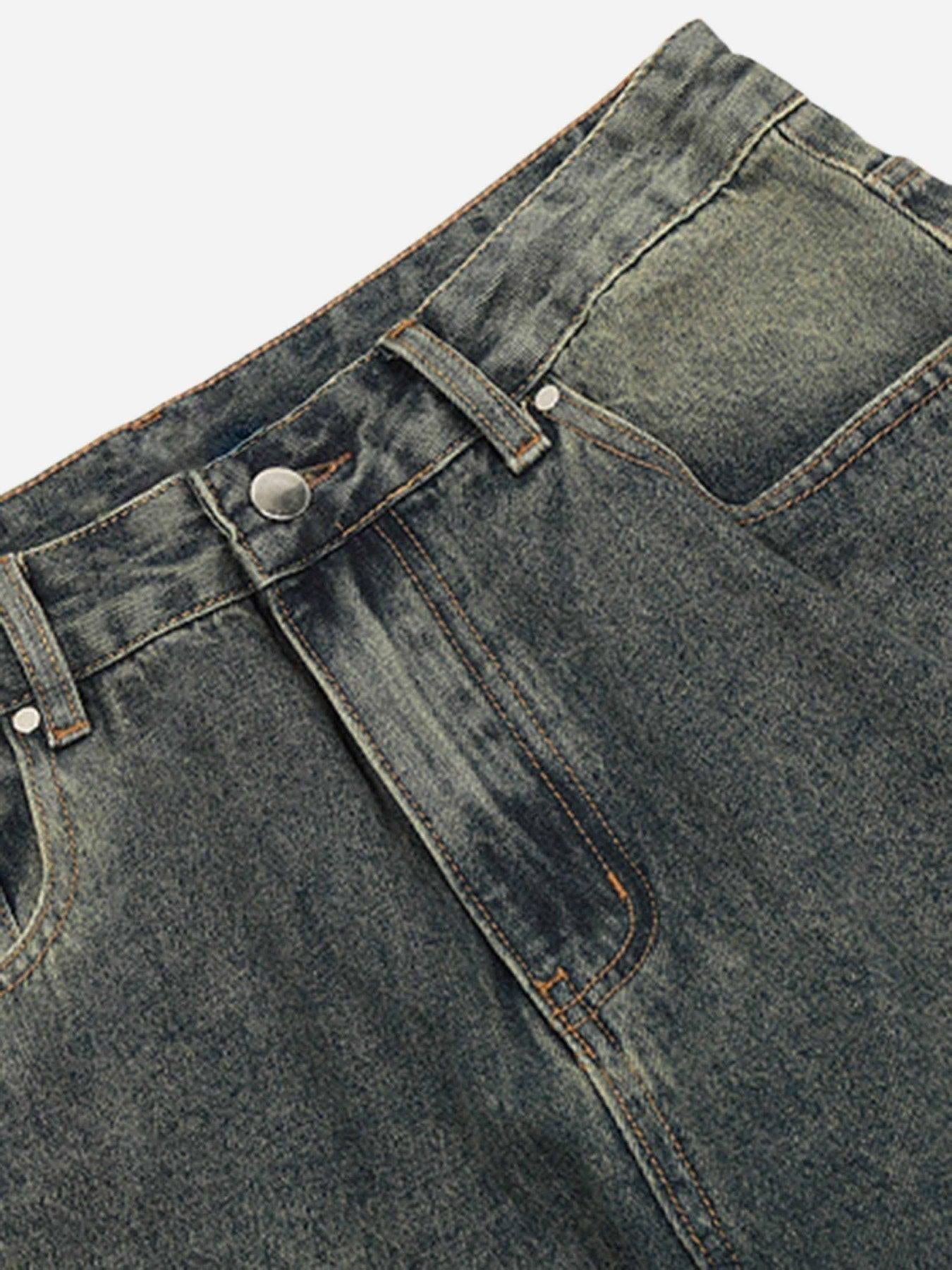Patchwork Tie Design Micro Flare Jeans