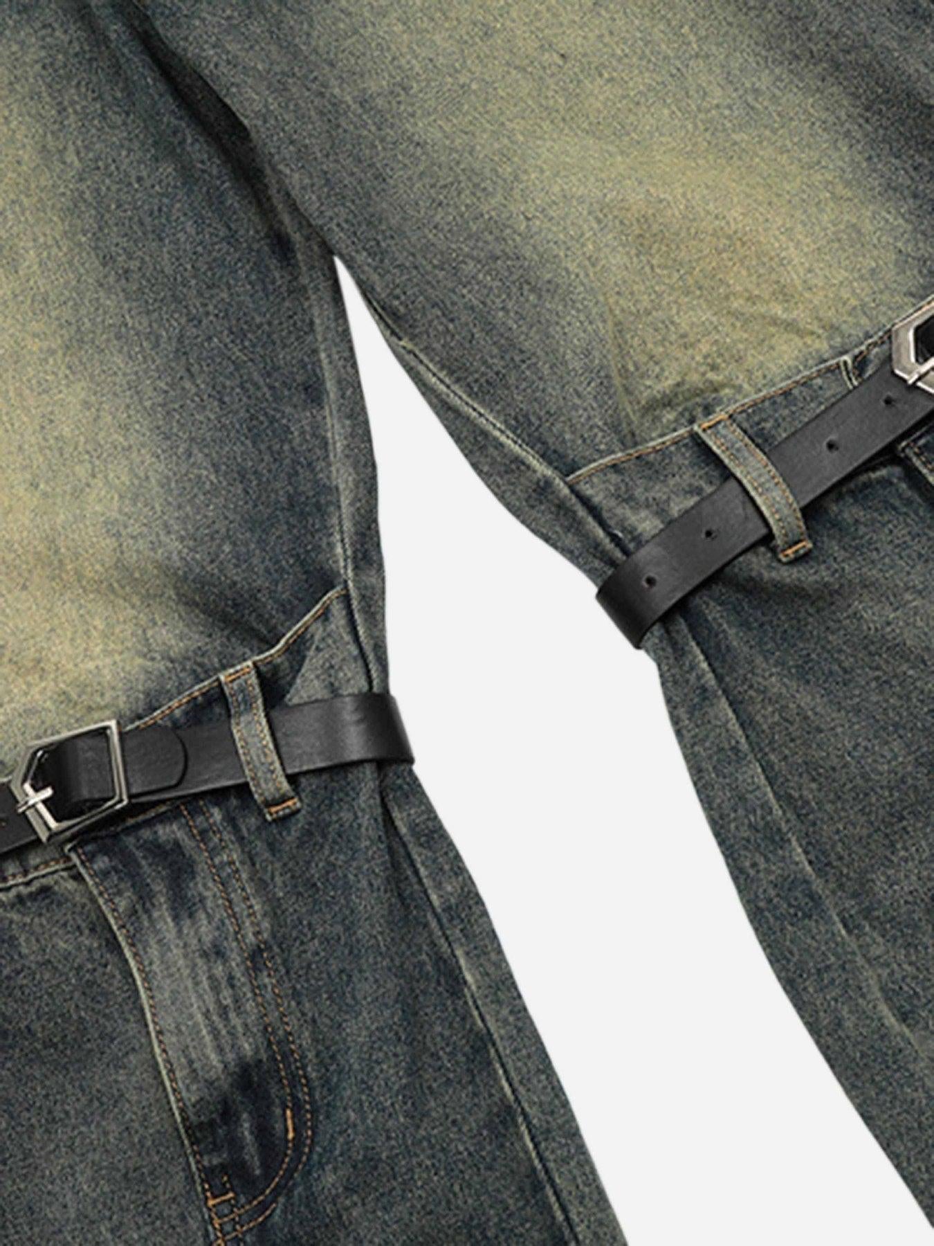 Patchwork Tie Design Micro Flare Jeans