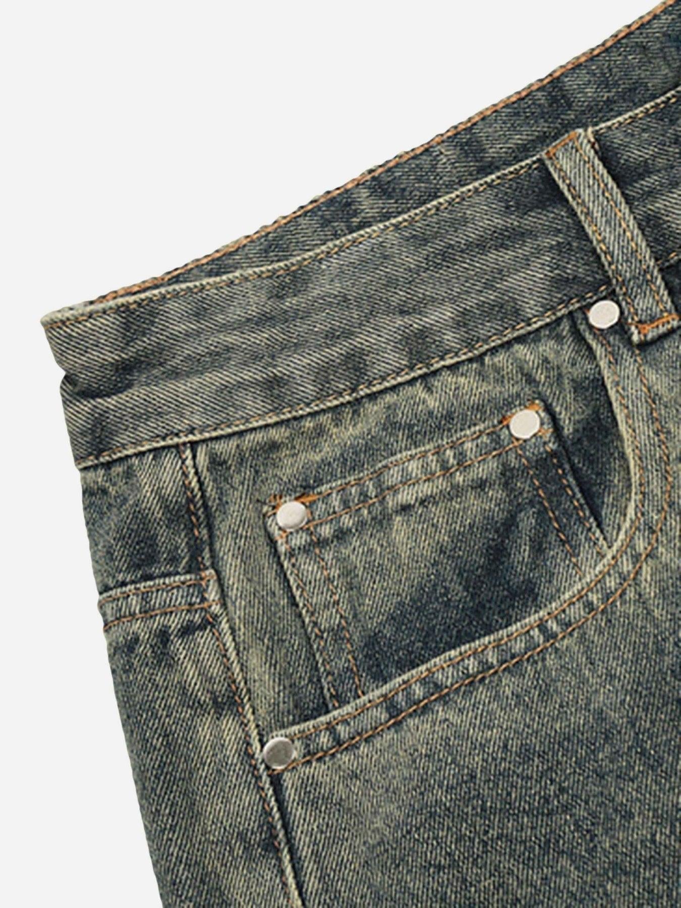 Patchwork Tie Design Micro Flare Jeans