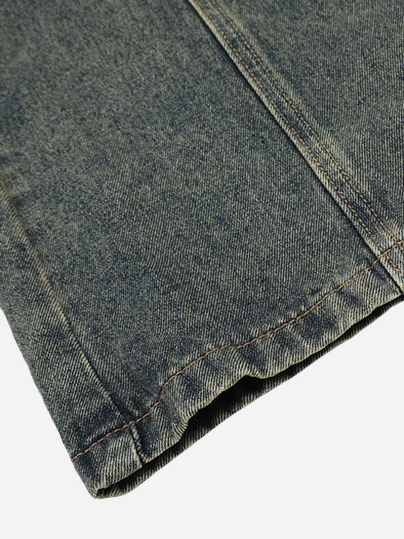 Patchwork Tie Design Micro Flare Jeans