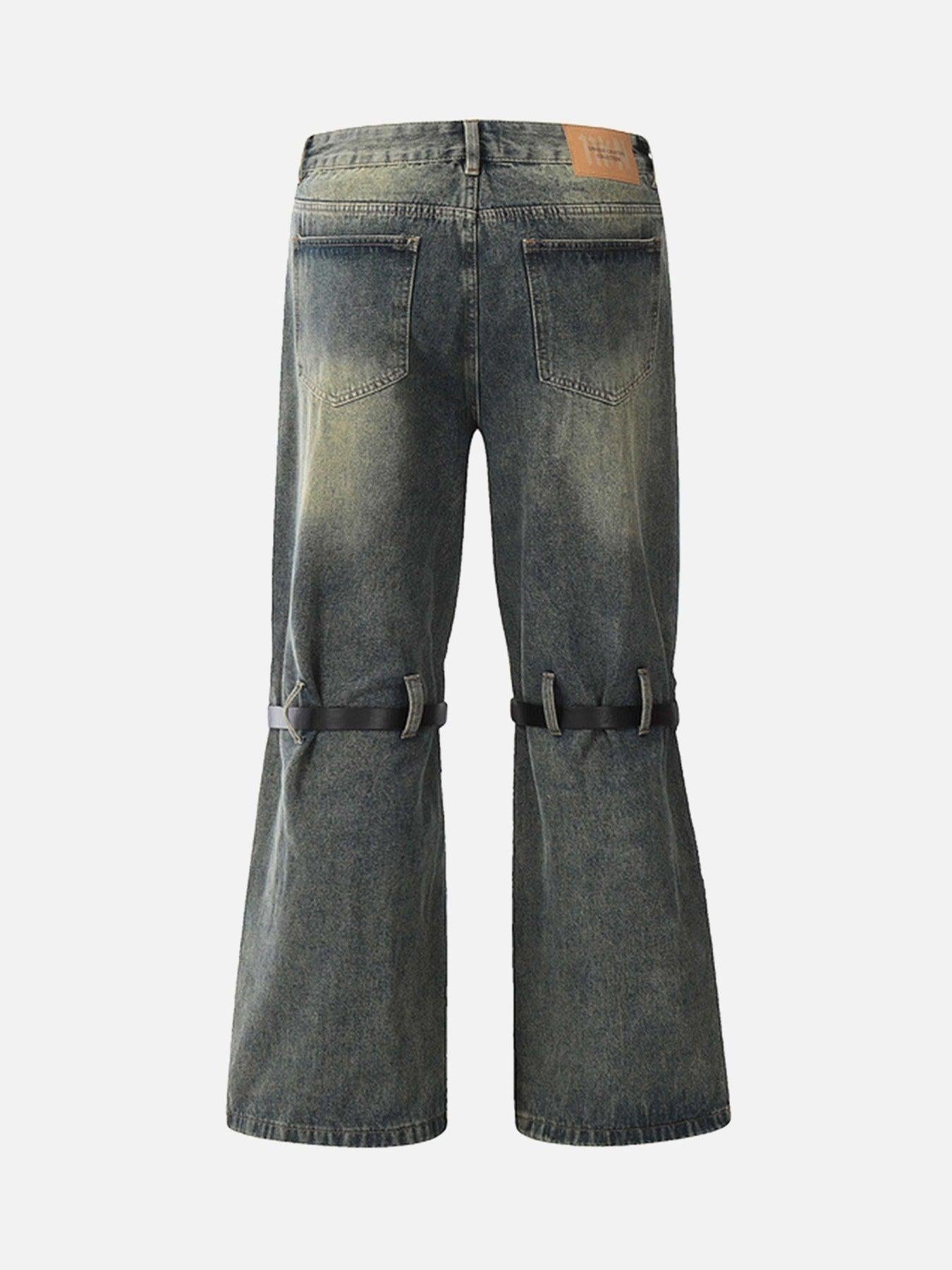 Patchwork Tie Design Micro Flare Jeans