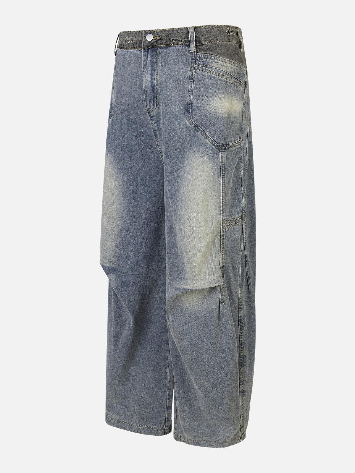 Patchwork Waist Wrinkle Loose Jeans