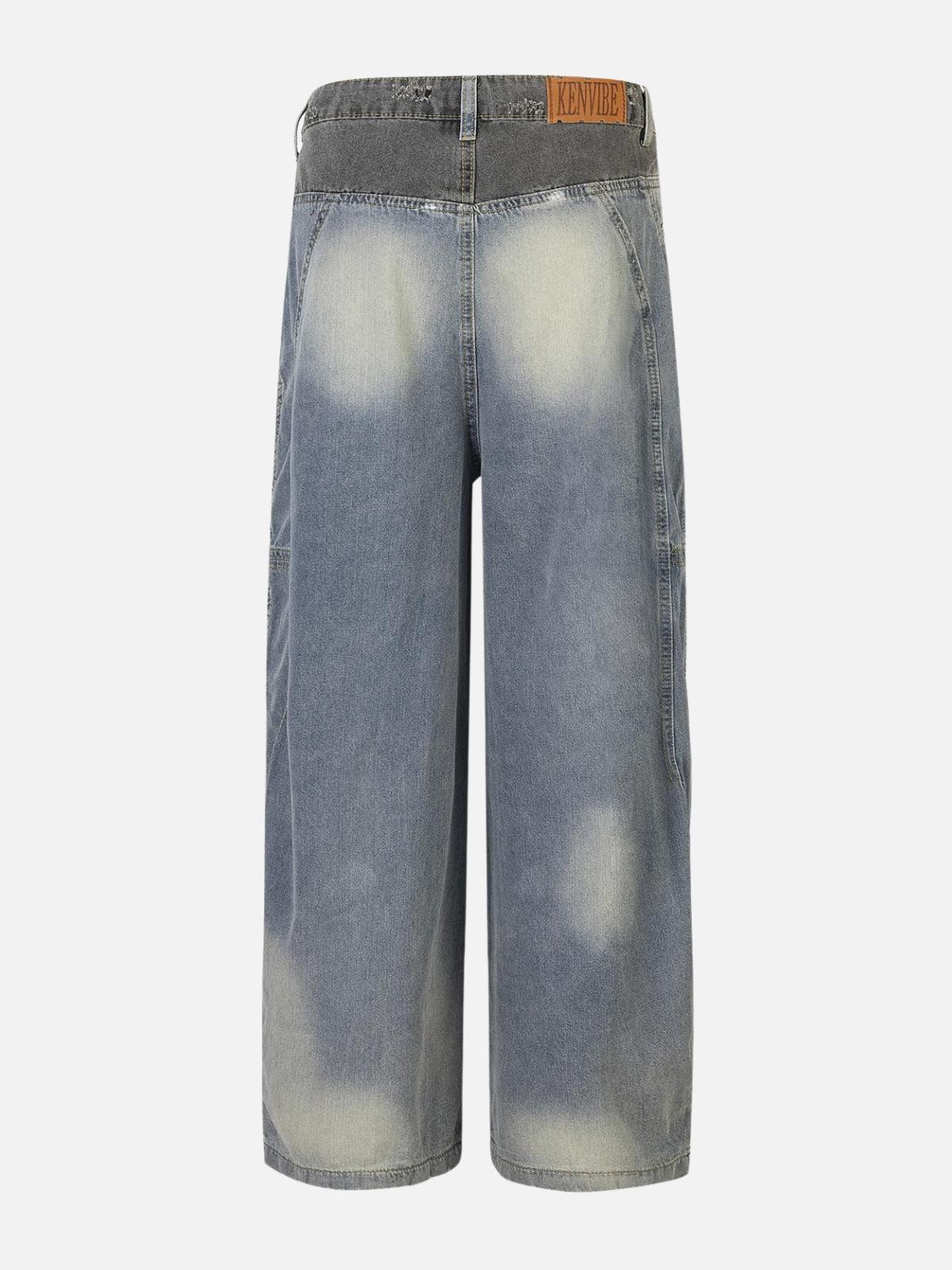 Patchwork Waist Wrinkle Loose Jeans