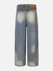 Patchwork Waist Wrinkle Loose Jeans