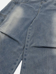 Patchwork Waist Wrinkle Loose Jeans