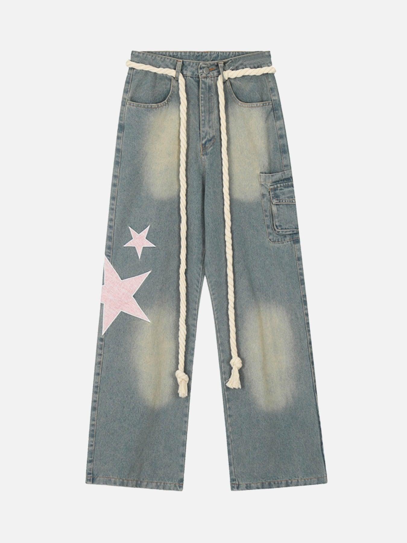 Pentagram Embroidered Loose Jeans