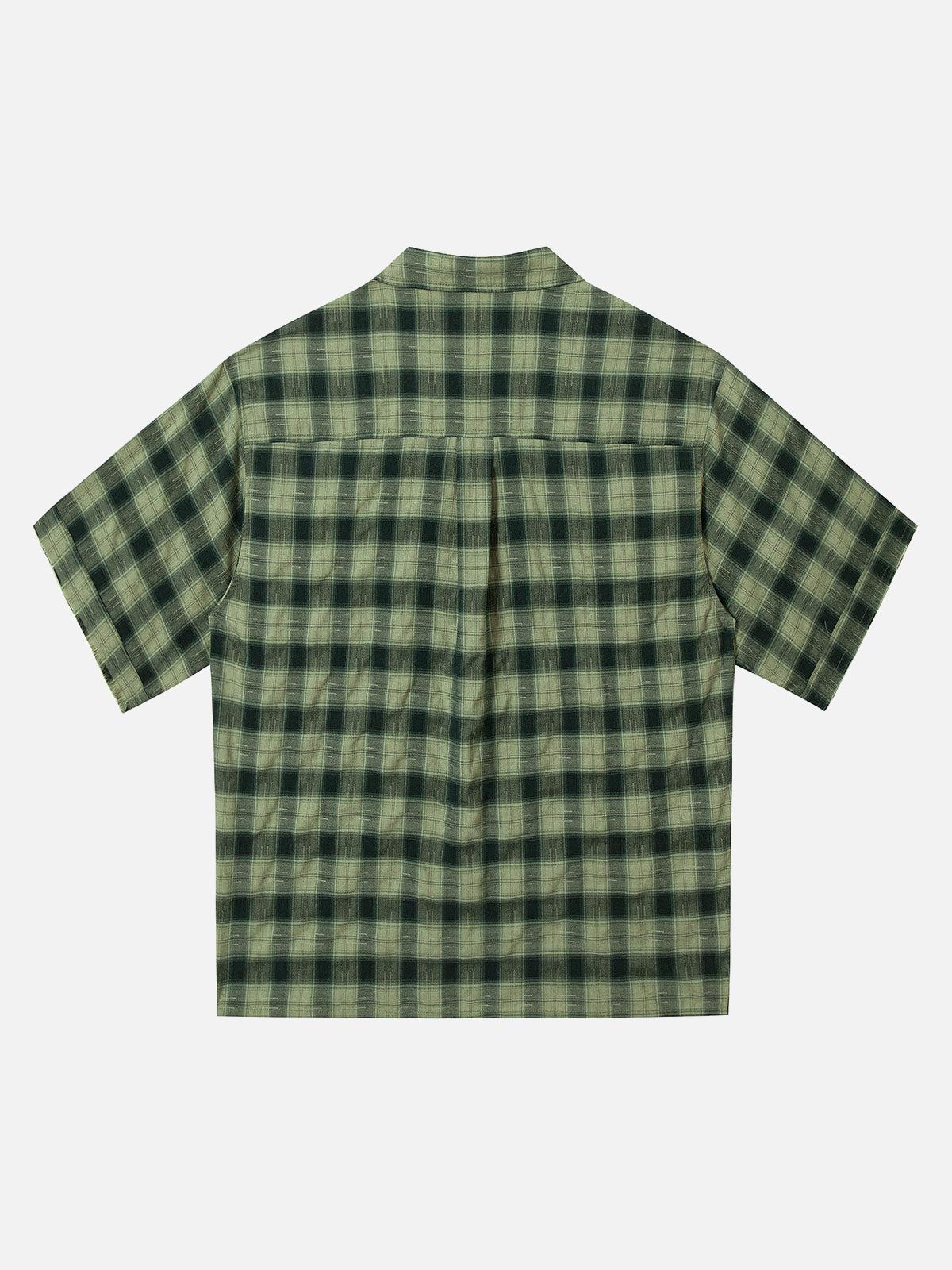 Plaid Applique Printed Short Sleeve Shirt