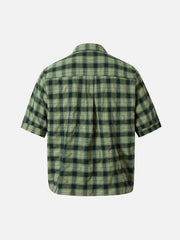 Plaid Applique Printed Short Sleeve Shirt