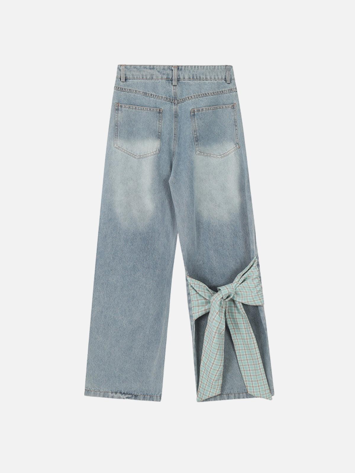 Plaid Bow Loose Jeans