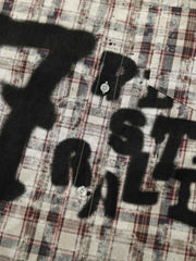 Plaid Graffiti Spray-Painted Letters Long Sleeve Shirt