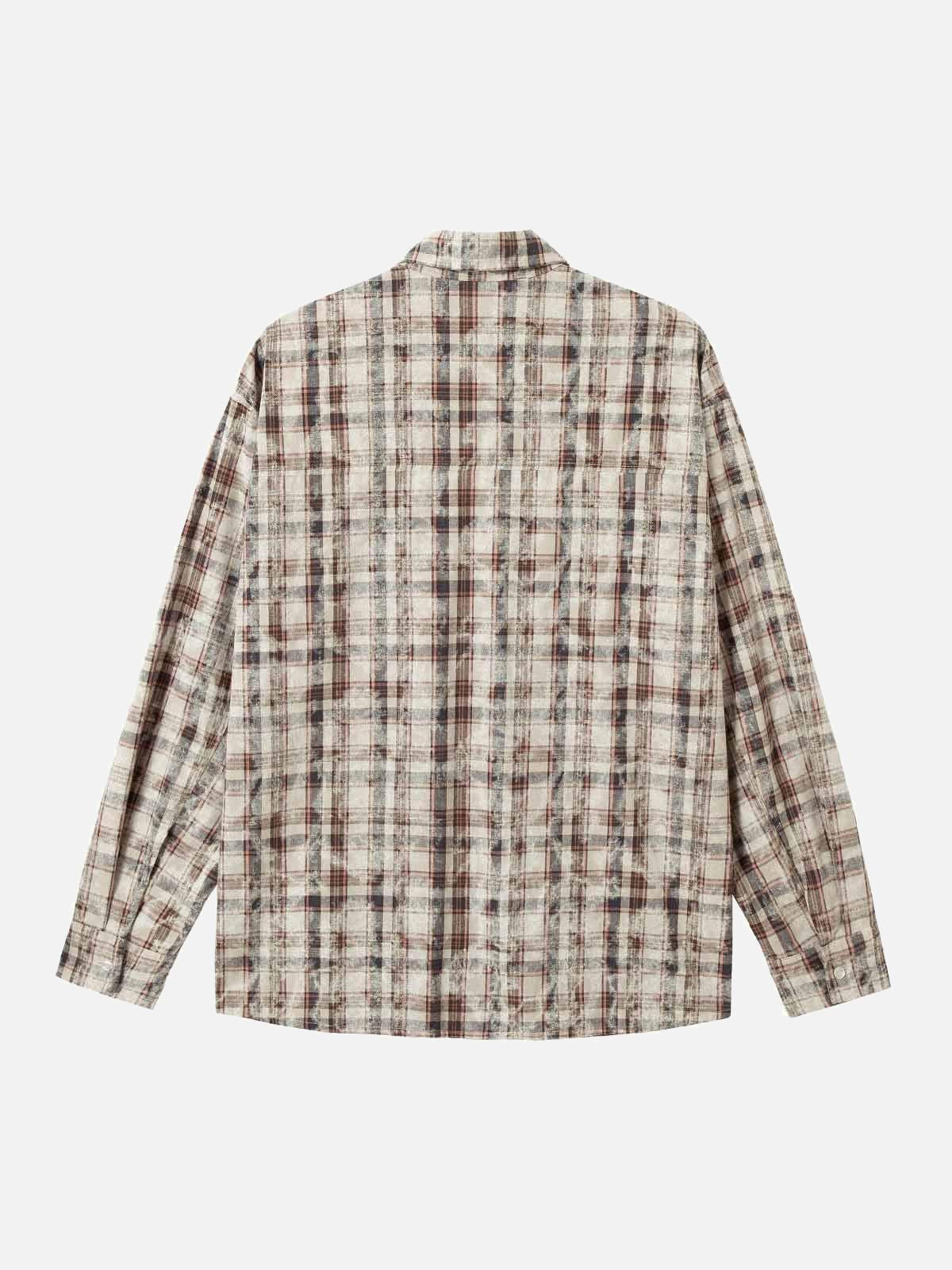 Plaid Graffiti Spray-Painted Letters Long Sleeve Shirt