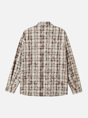 Plaid Graffiti Spray-Painted Letters Long Sleeve Shirt