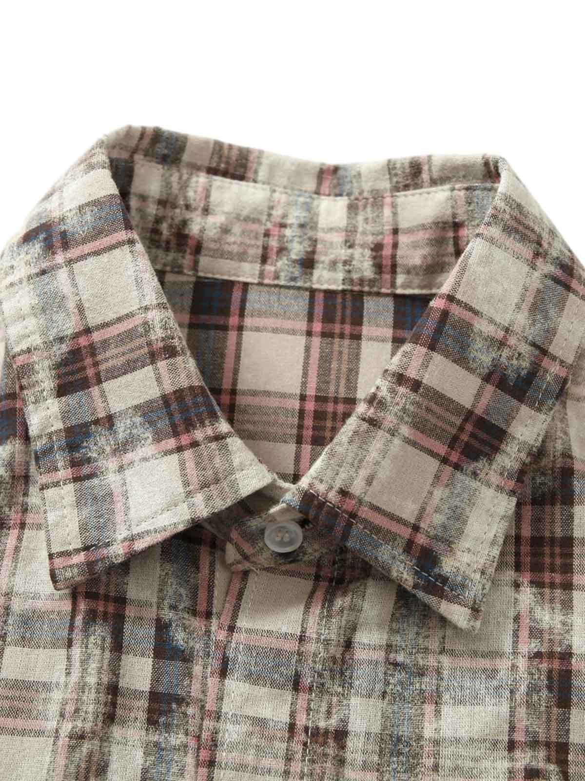 Plaid Graffiti Spray-Painted Letters Long Sleeve Shirt