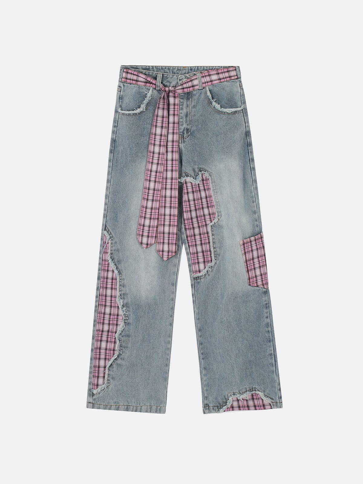 Plaid Patchwork Jeans