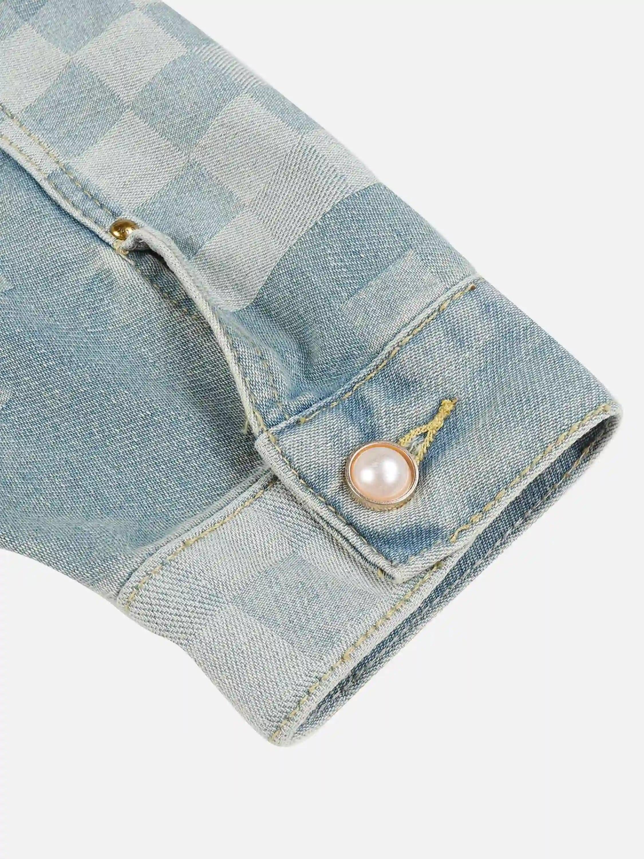 Plaid Pearl Button Denim Jacket