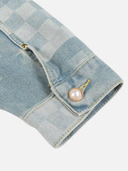Plaid Pearl Button Denim Jacket