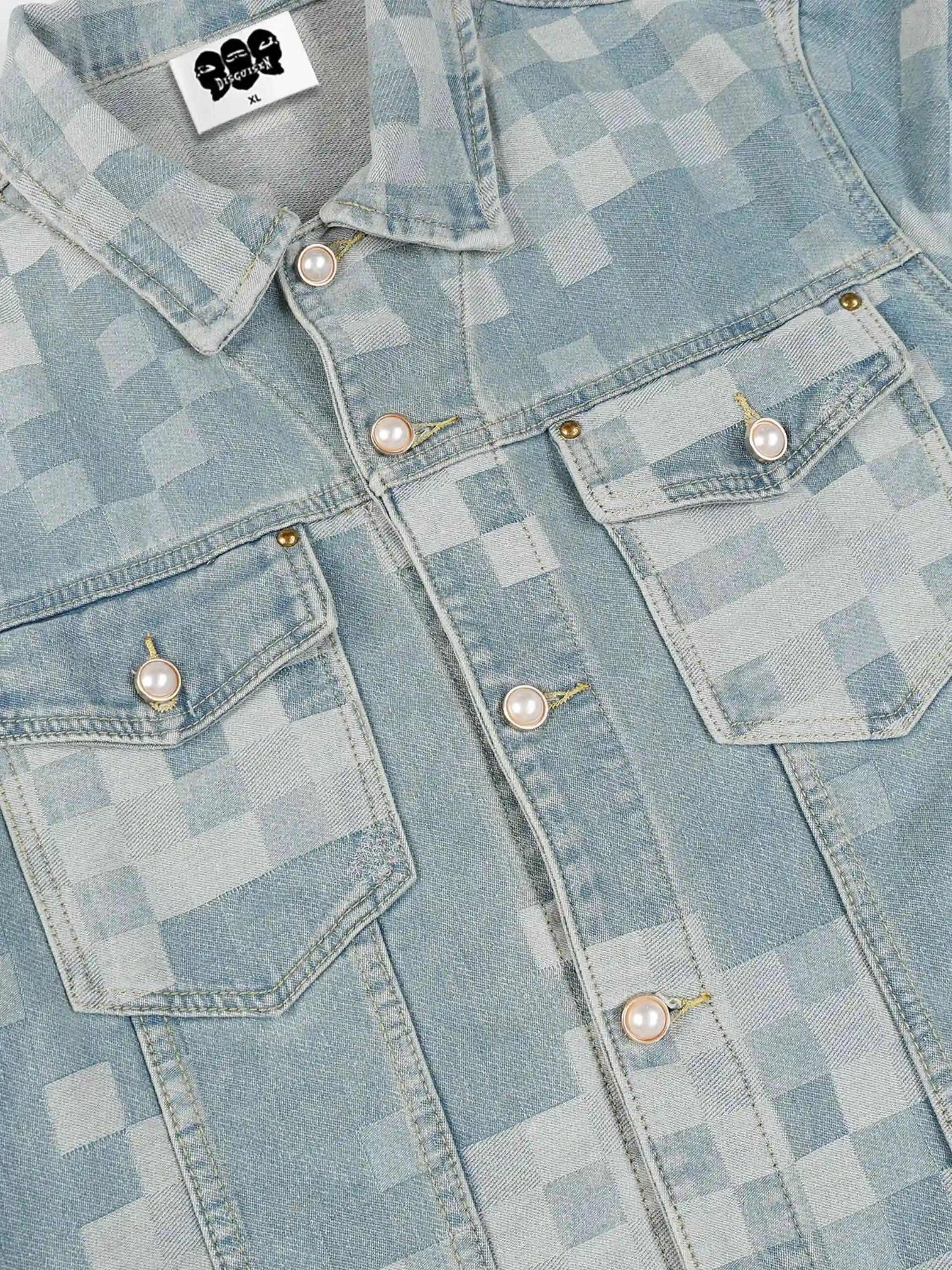 Plaid Pearl Button Denim Jacket