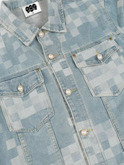 Plaid Pearl Button Denim Jacket
