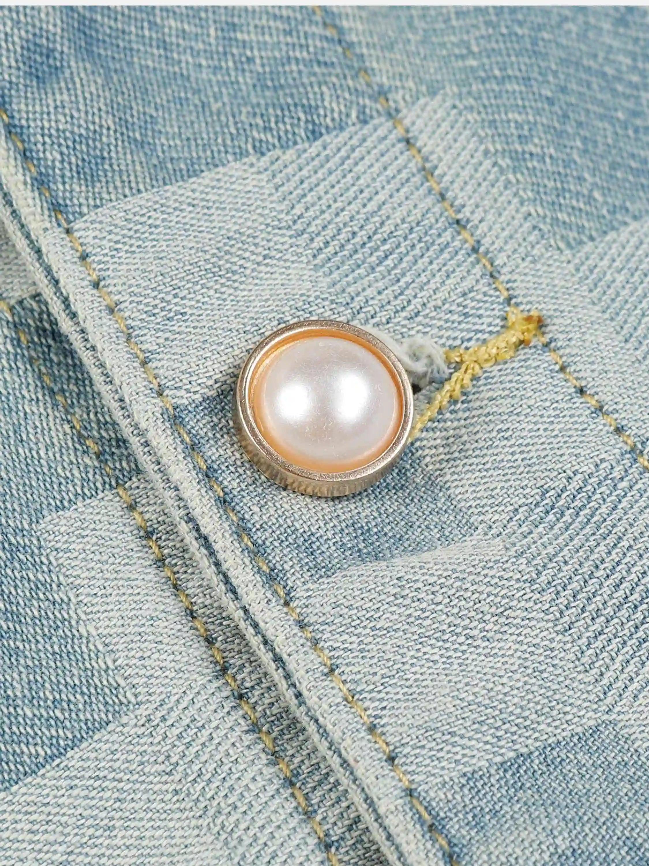 Plaid Pearl Button Denim Jacket