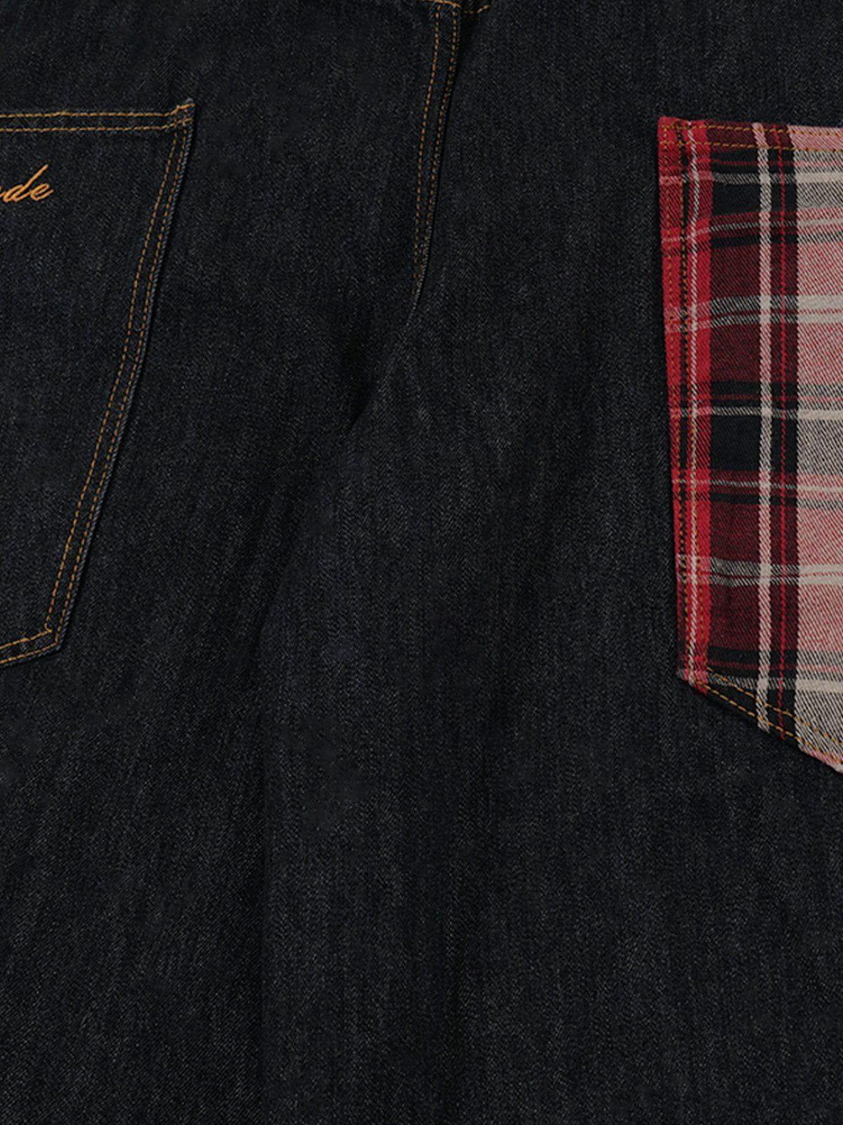 Plaid Pocket Barrel Loose Jeans