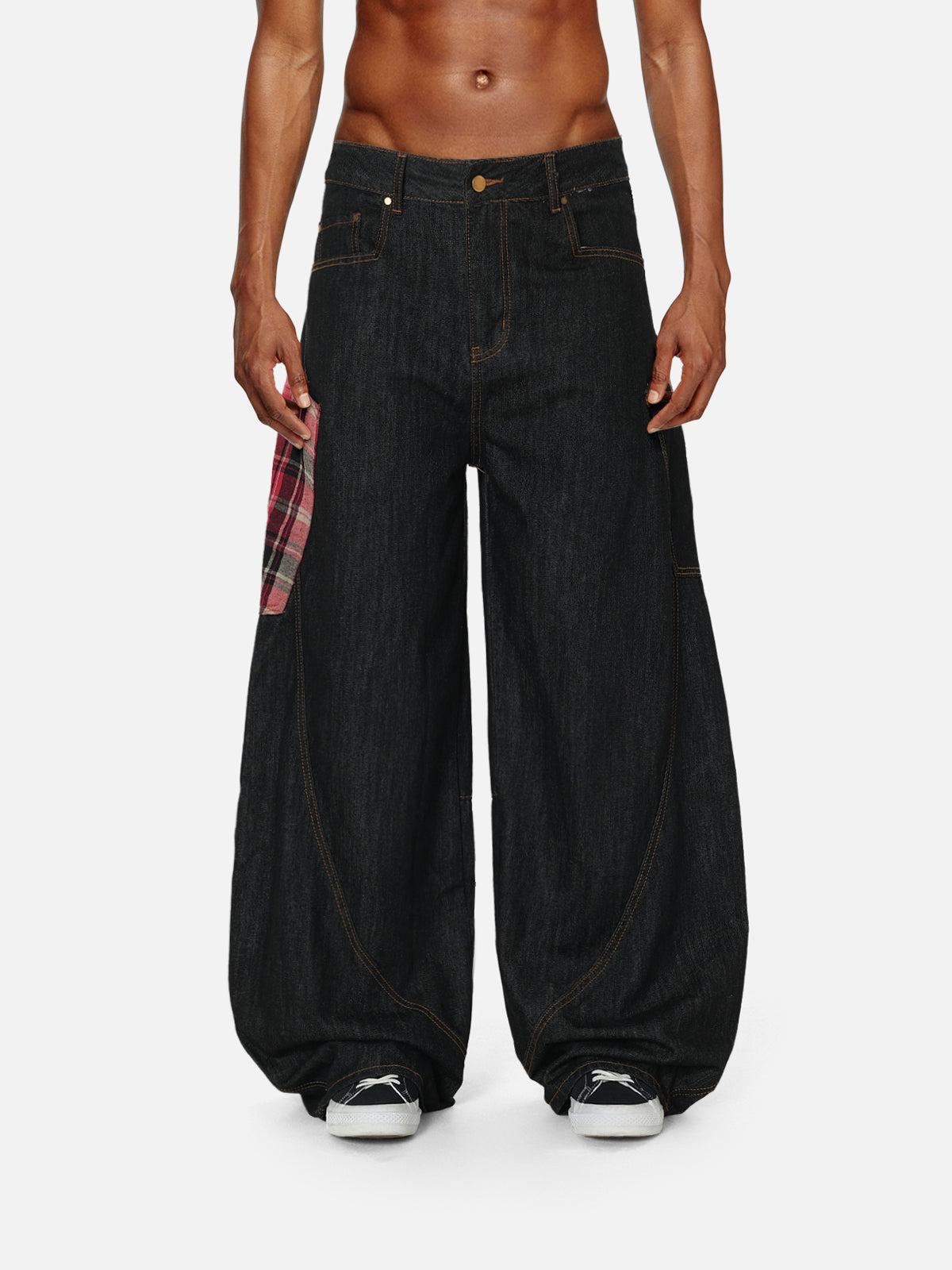 Plaid Pocket Barrel Loose Jeans