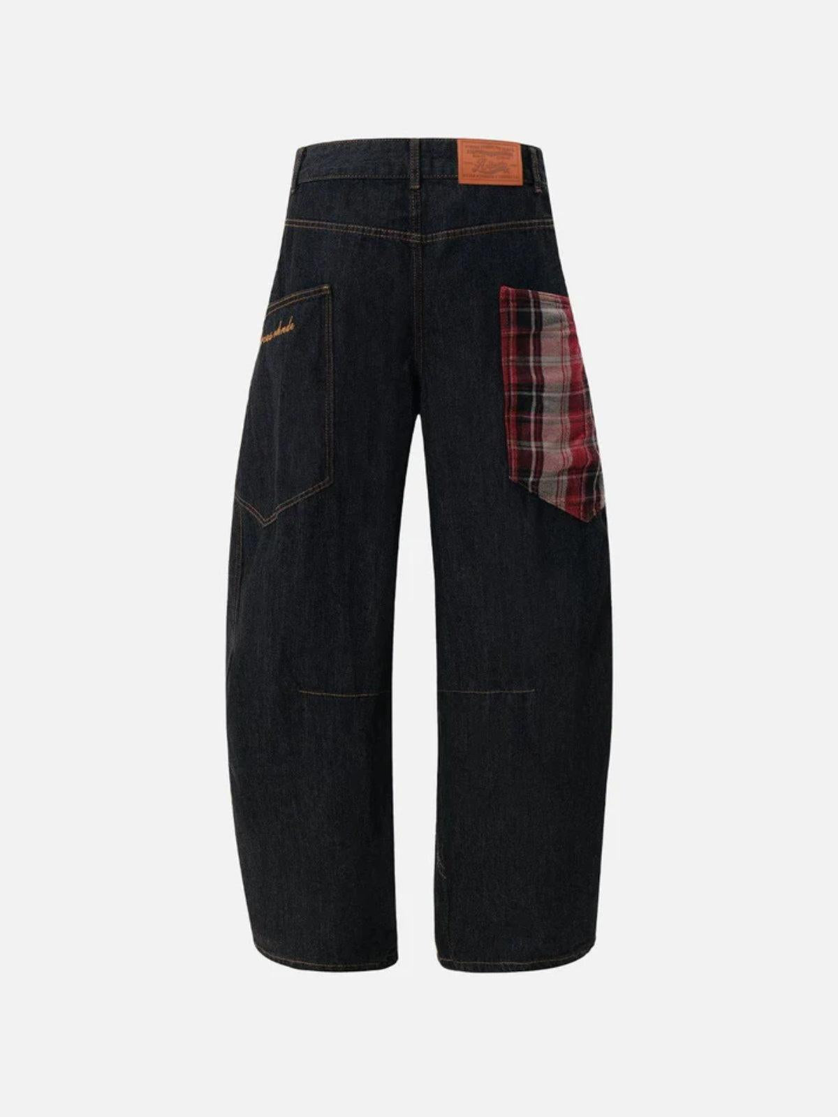 Plaid Pocket Barrel Loose Jeans