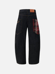 Plaid Pocket Barrel Loose Jeans