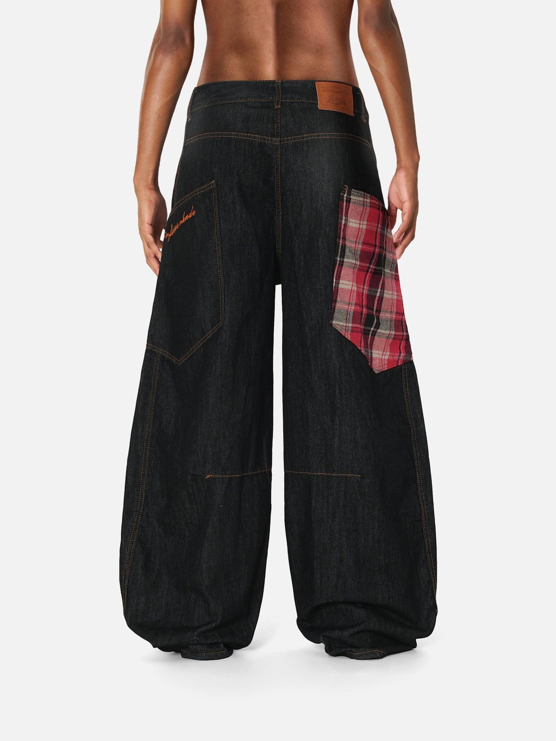 Plaid Pocket Barrel Loose Jeans