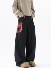 Plaid Pocket Barrel Loose Jeans