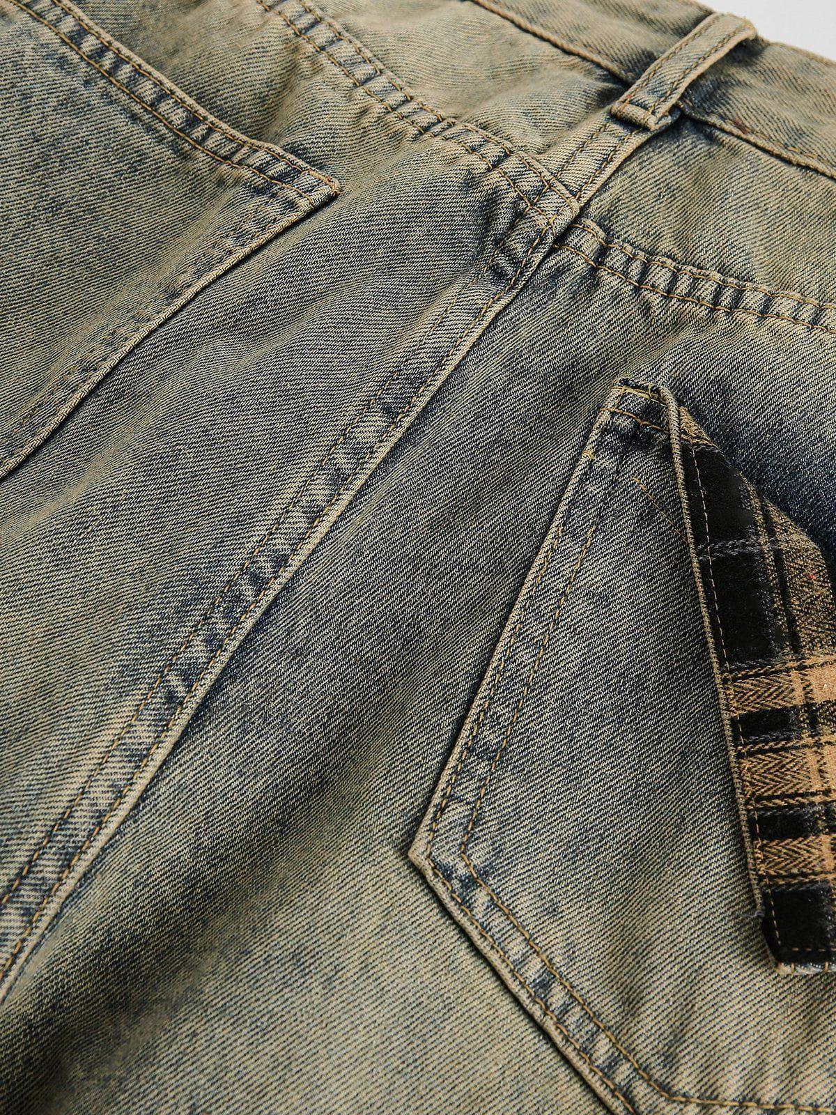 Plaid Pocket Washed Jeans