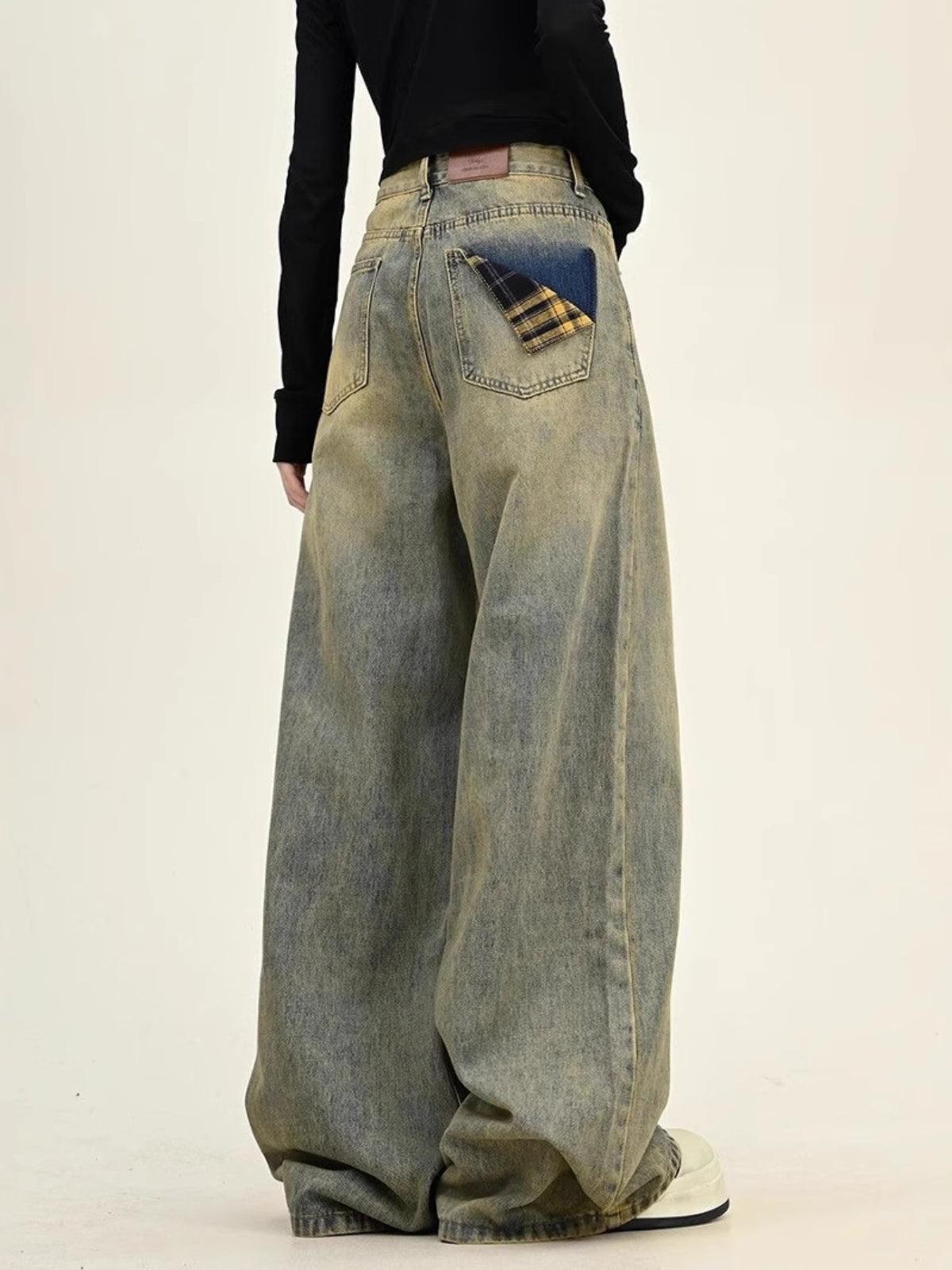 Plaid Pocket Washed Jeans