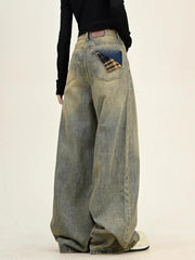 Plaid Pocket Washed Jeans