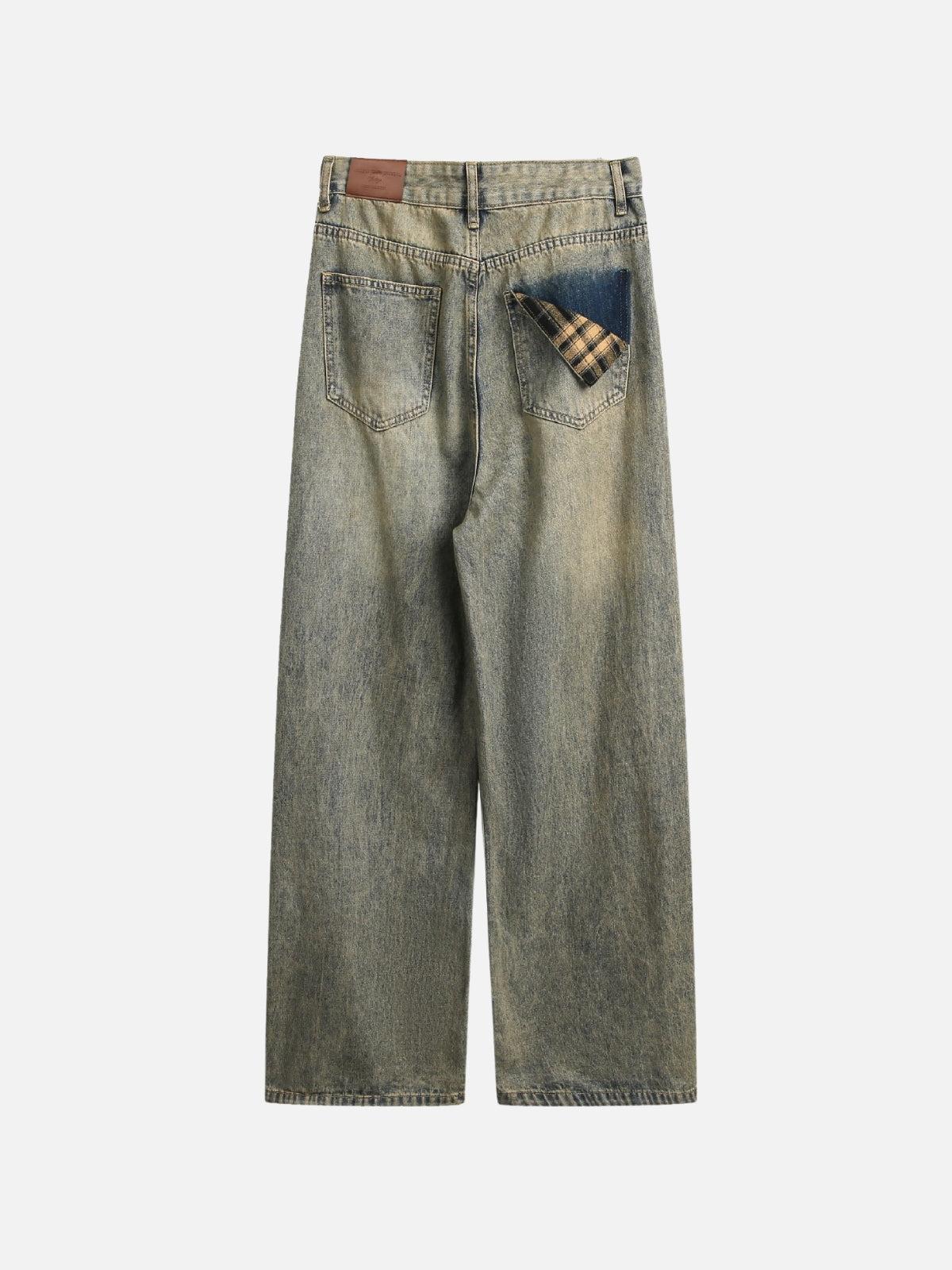 Plaid Pocket Washed Jeans