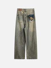 Plaid Pocket Washed Jeans