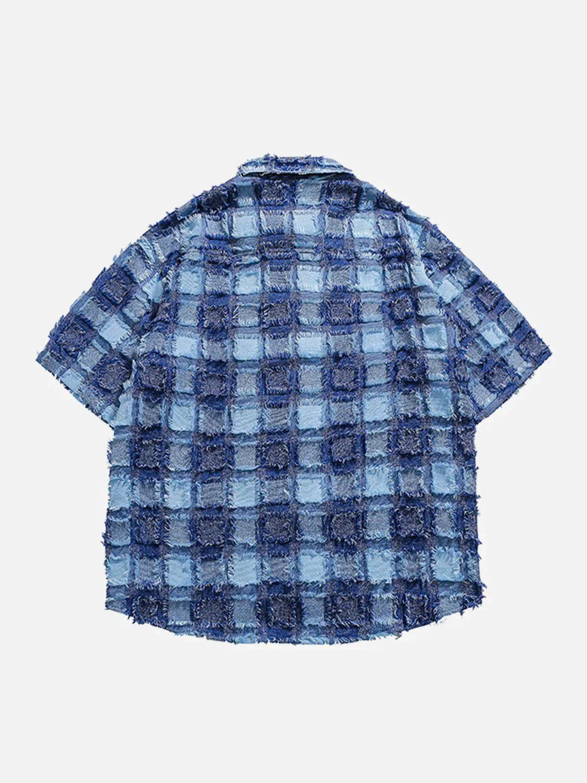 PLAID Splicing Short Sleeve Shirt