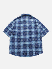 PLAID Splicing Short Sleeve Shirt