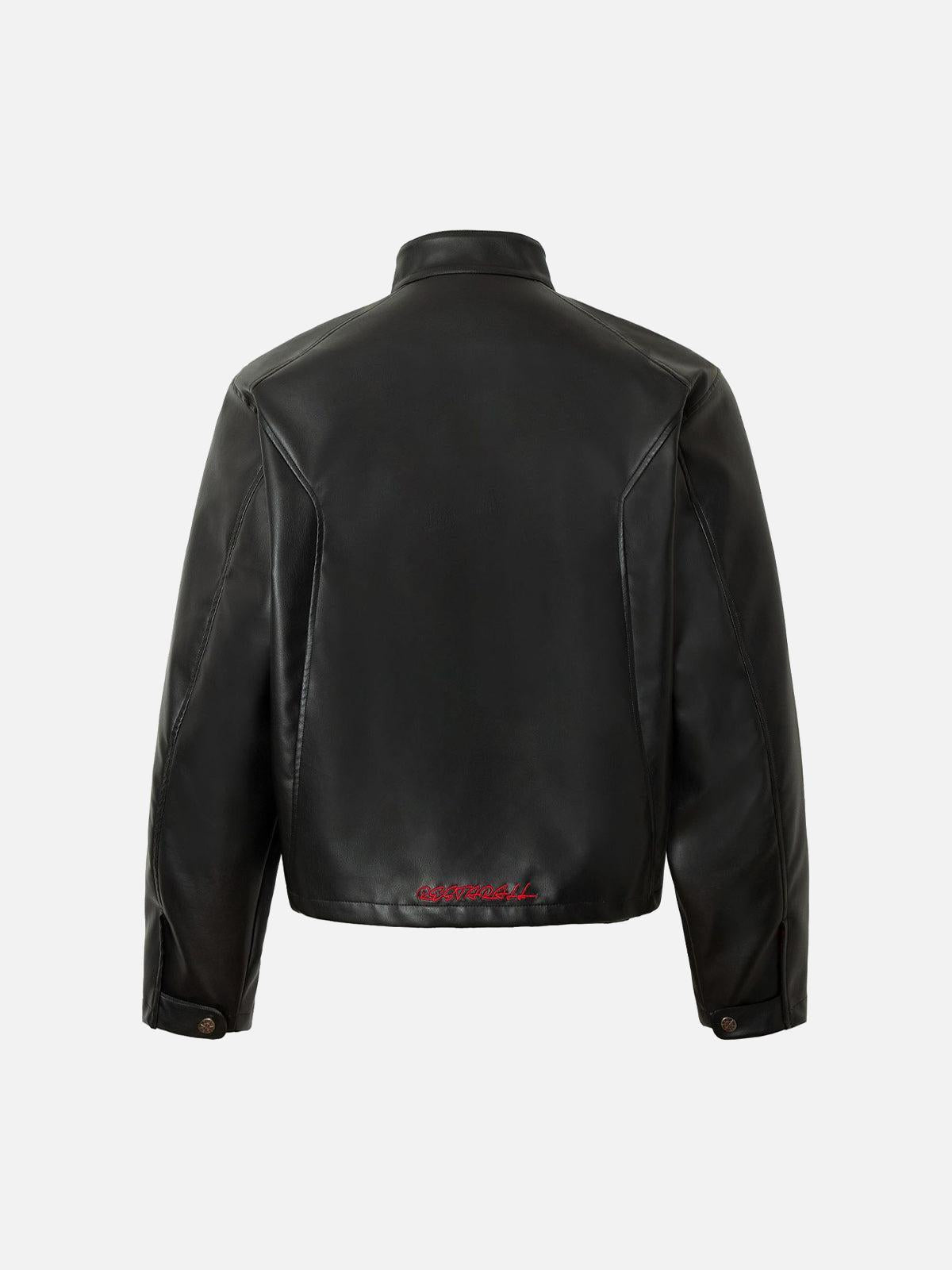 Plaid Stitching Motorcycle Leather Jacket