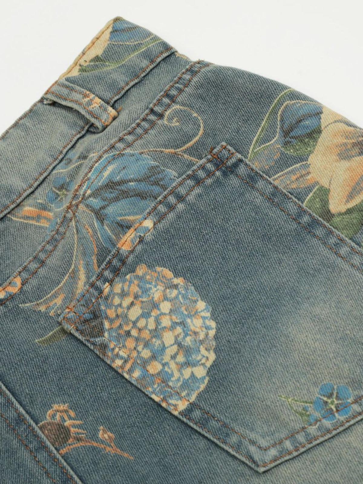 Plant Flower Print Jeans