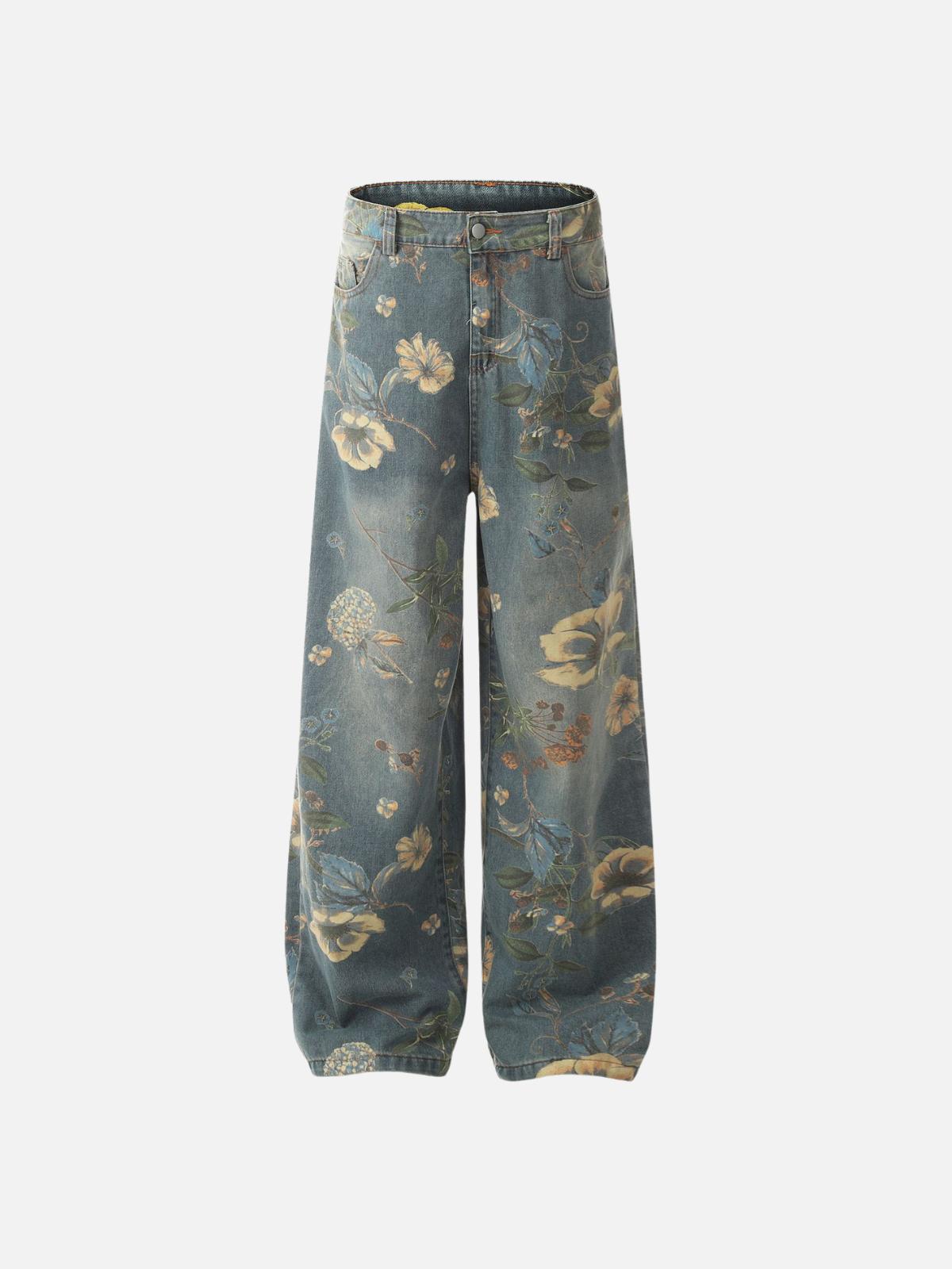 Plant Flower Print Jeans