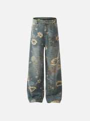 Plant Flower Print Jeans