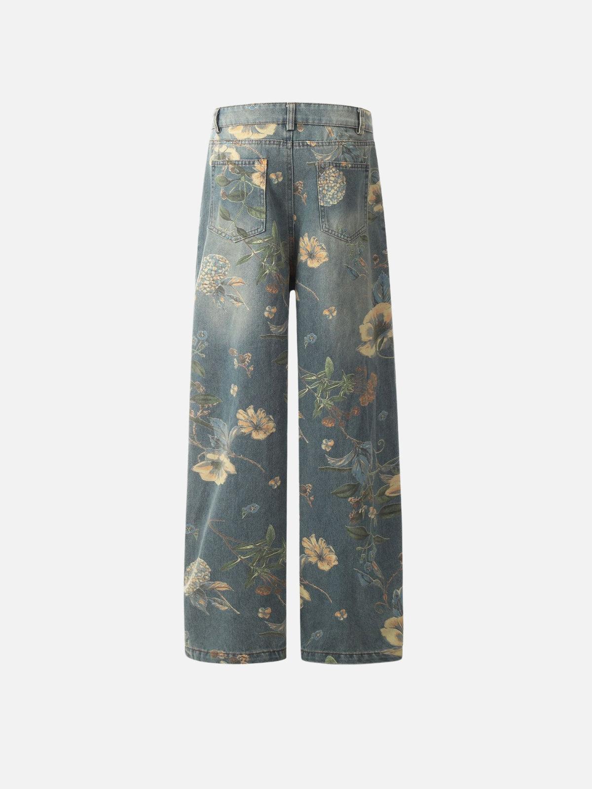 Plant Flower Print Jeans