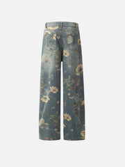 Plant Flower Print Jeans