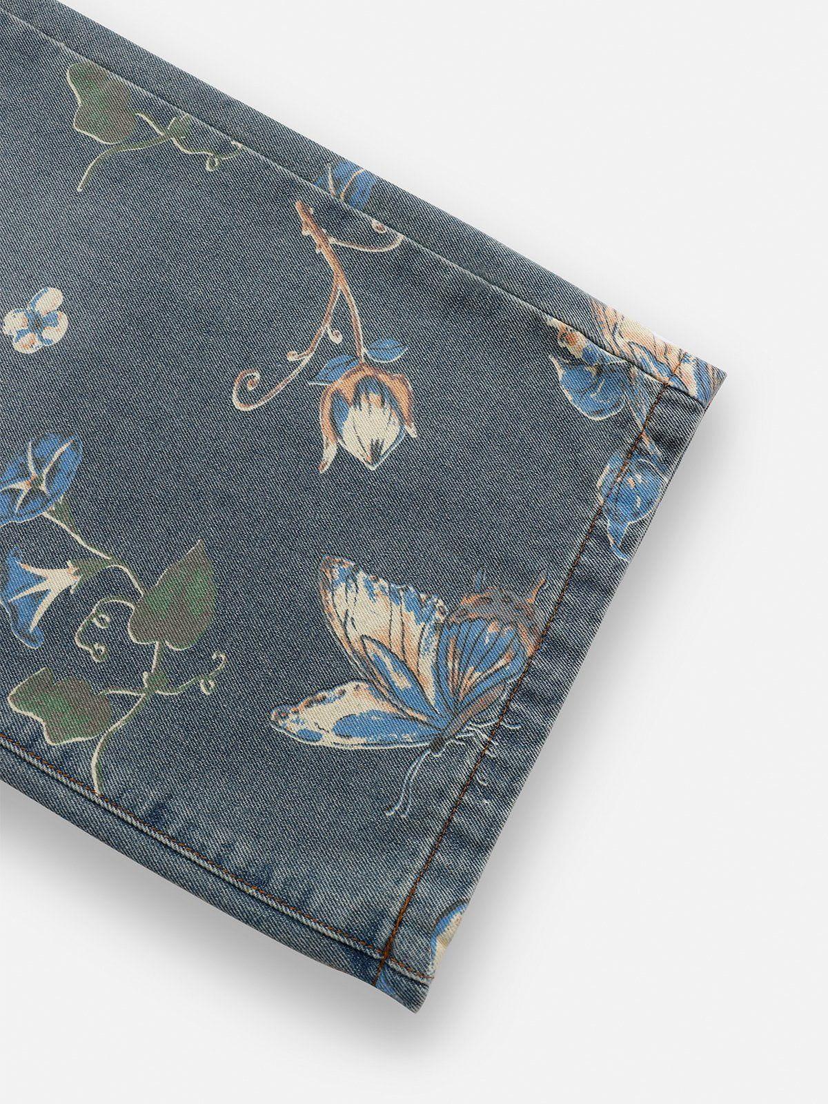 Plant Flower Print Jeans