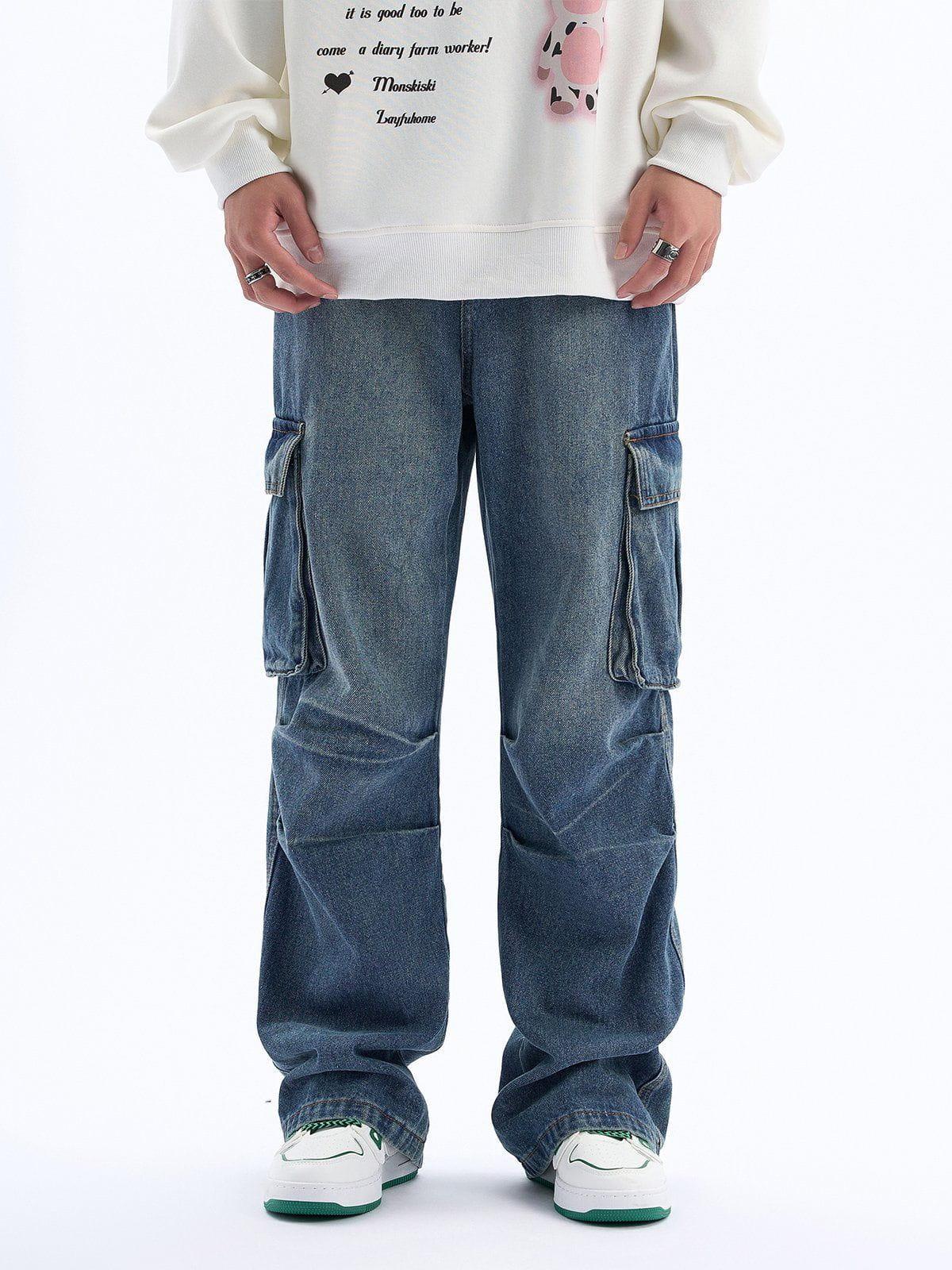 Pleats Multi-Pocket Jeans