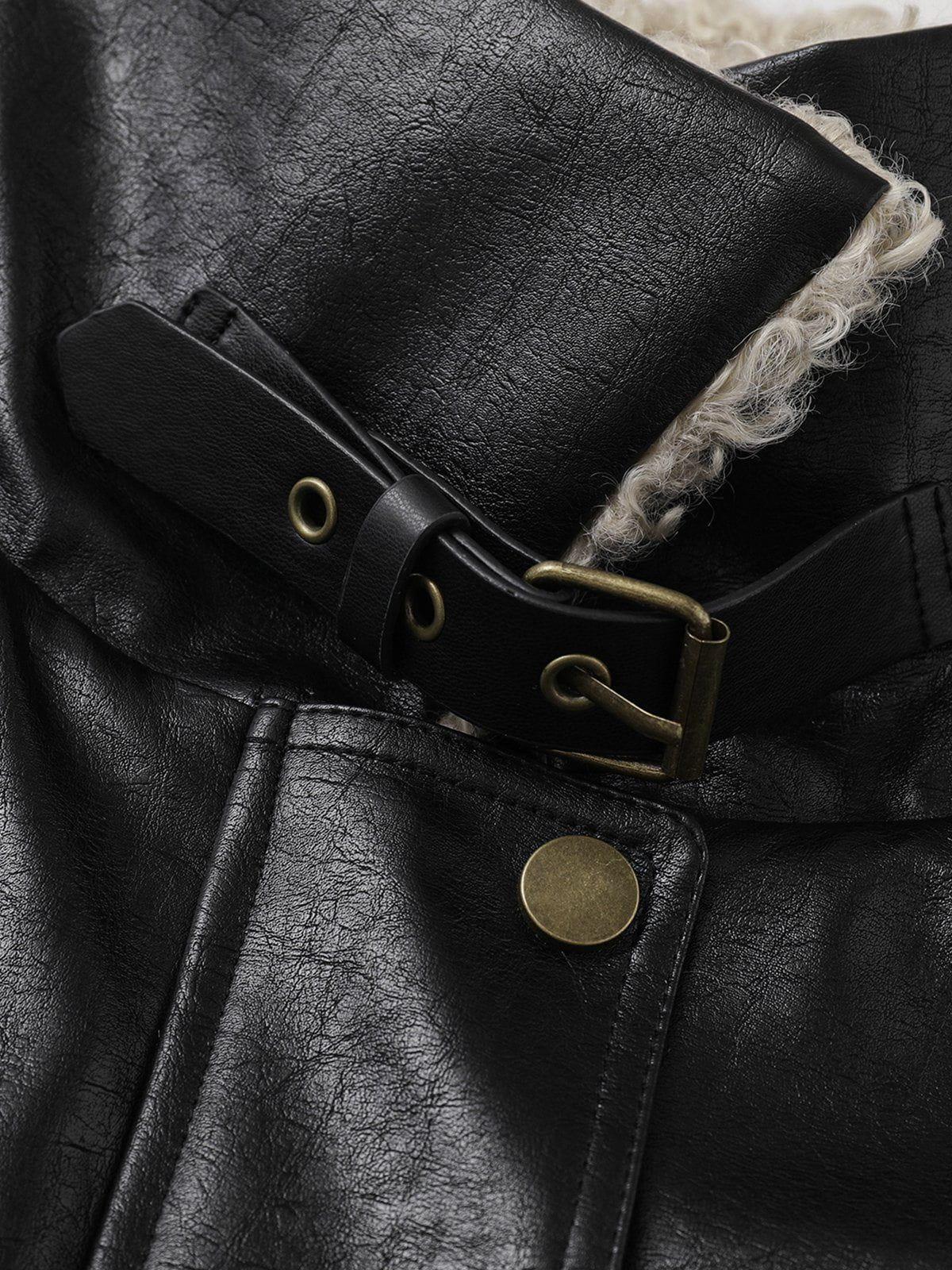 Plush Collar Faux Leather Jacket