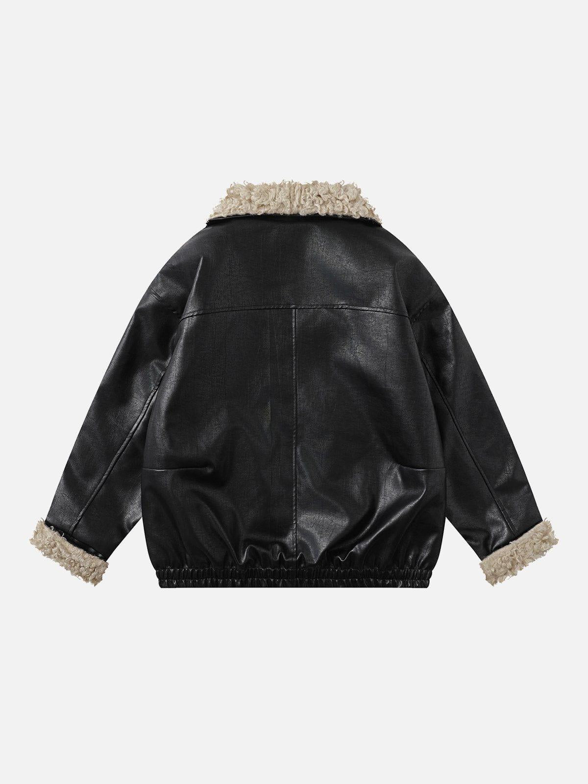 Plush Collar Faux Leather Jacket