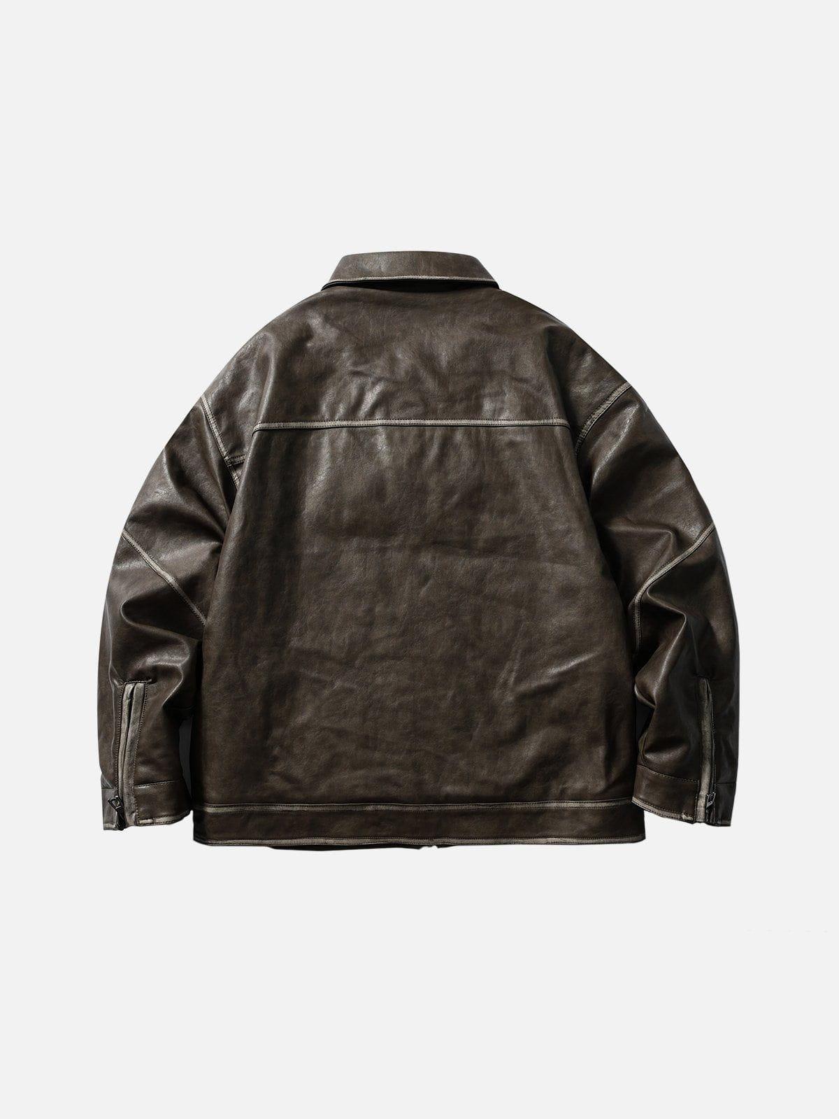 Pocket Patchwork Faux Leather Jacket